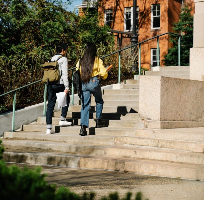 Students Walking Up the Stairs